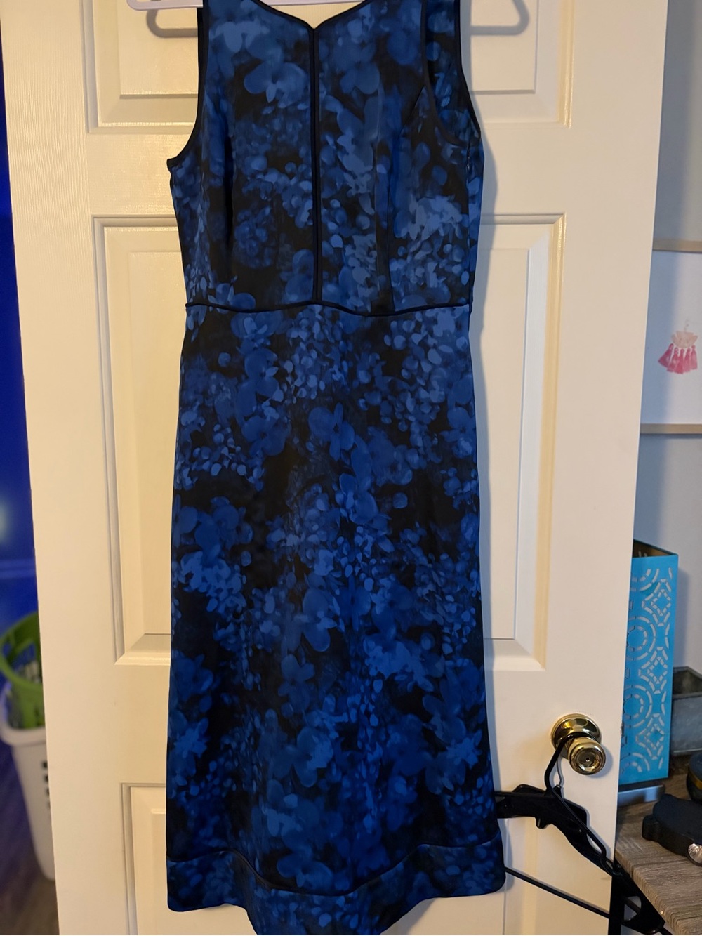 Banana Republic Blue and Black Floral Midi Dress